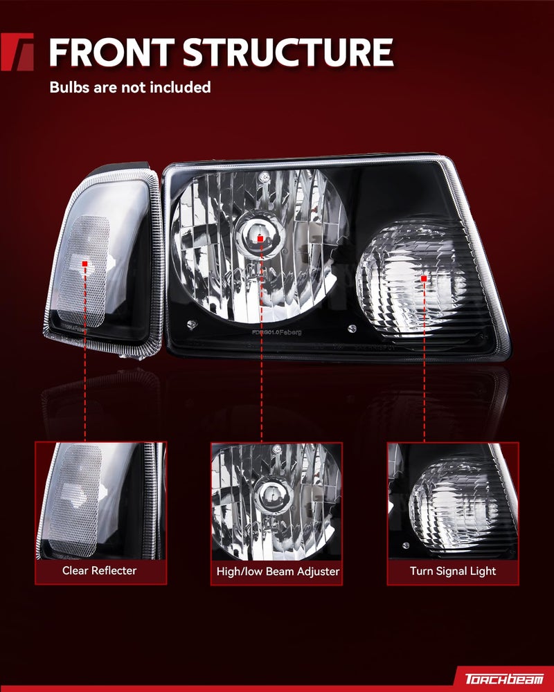 Torchbeam Headlight Assembly Replacement for 2001-2011 Ranger Headlight Housing Driver and Passenger Side (2 PCS) - Image 4